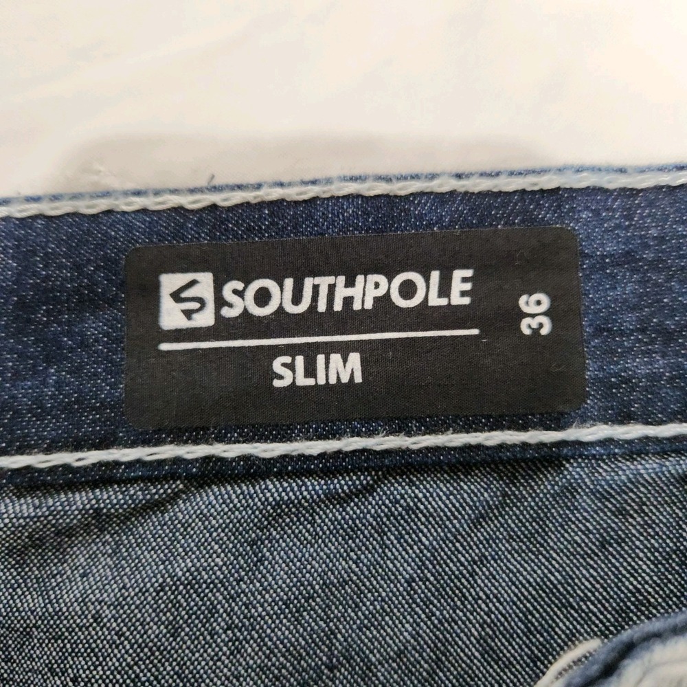 Southpole Mens Denim Shorts 36 Slim Stretch Streetwear Grunge Ribbed Faded Jeans - Picture 5 of 9